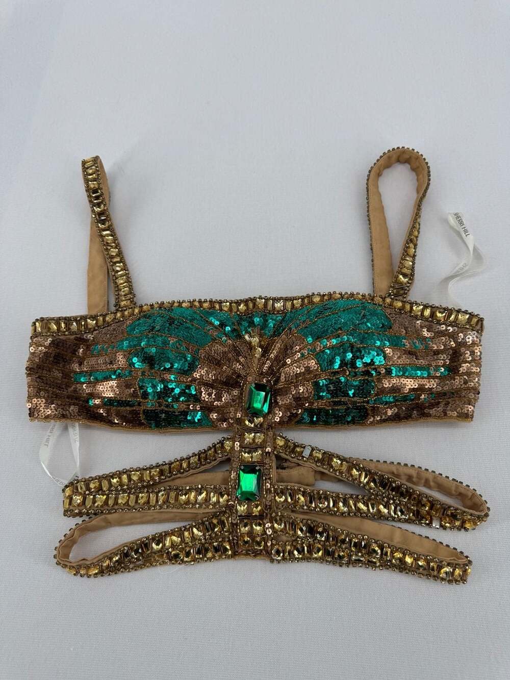 Sherri Hill Beaded Sequin Crop Top Size 4 Gold Green